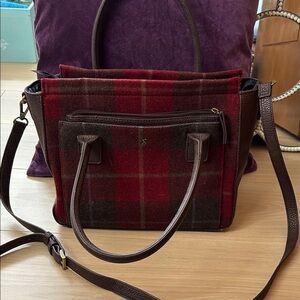 Joules Red and Brown Plaid Shoulder Bag